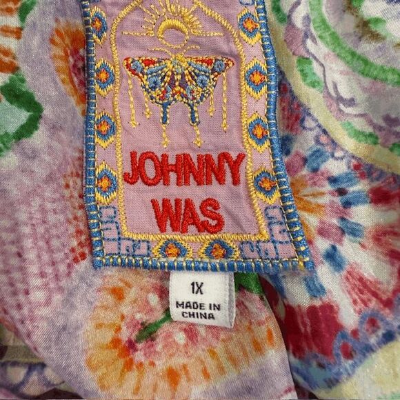 Johnny Was Jannika Silk Blouse Naperron Print Multicolor Ruffle Sleeve Size 1X - Picture 7 of 12